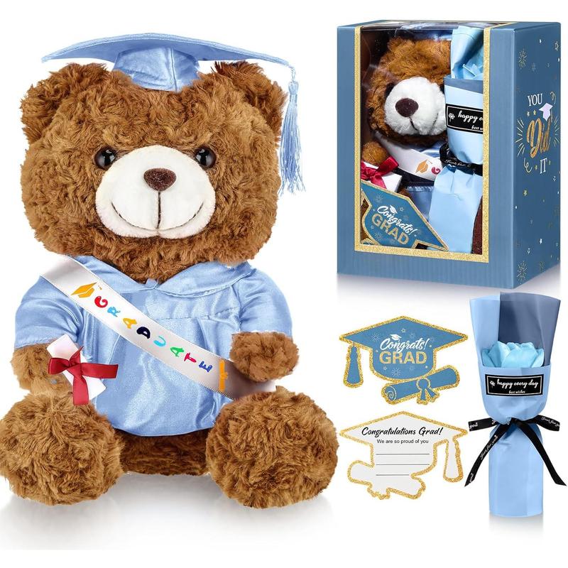 Graduation Bear Gifts Set Include St￭ Animal Bear With Gown Cap Tassel Class 2025 Grad Card Soap Artificial Flower Box Window Graduation Gift Her Dark