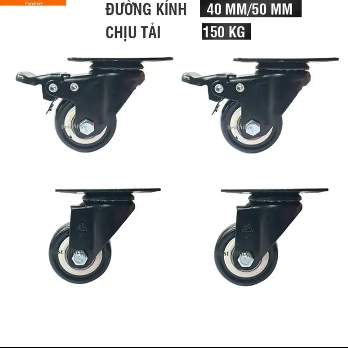 Bộ 4 bánh xe đen viền trắng, chất liệu cao cấp, chịu tải cao, đường kính 40mm/50mm/60mm/70mm 0