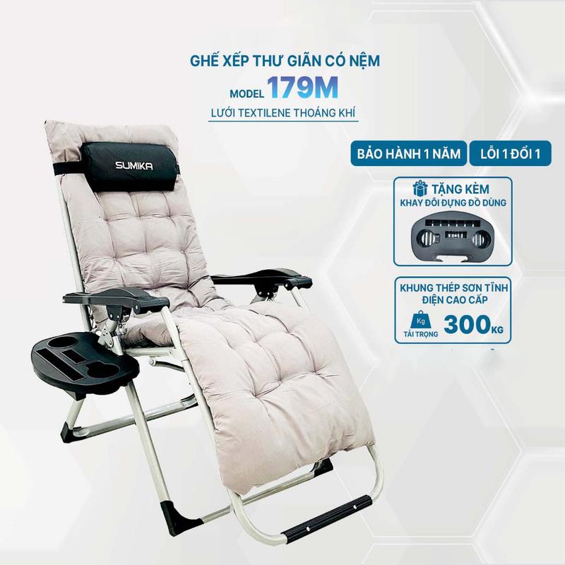 COMBO Ghế Xếp Thư Giãn 179 + Nệm Ghế - Tải Trọng 300kg, Ngã Tối Đa 165 Độ 2