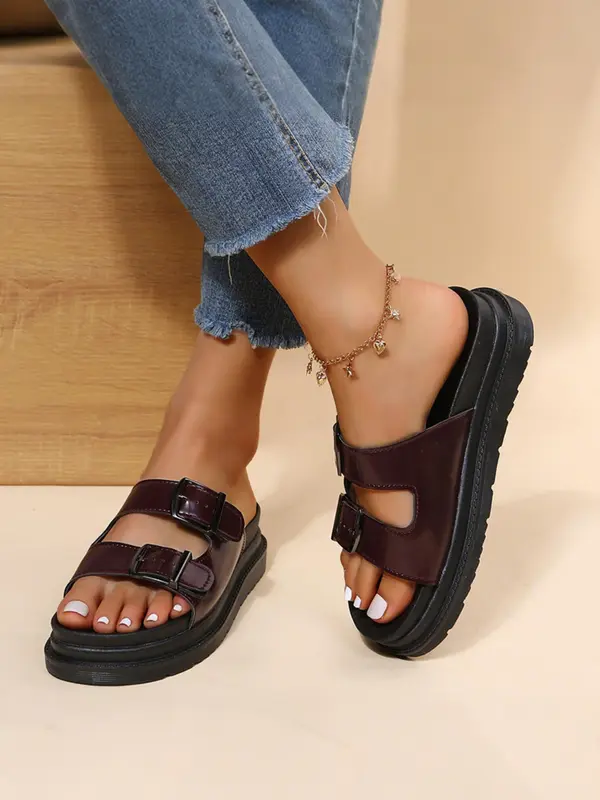 Women's Fashionable Plain Color Platform Sandals, Casual Comfortable One-strap Sandals for Summer, Non-slip Soft Sole Slides for Beach, Walking Shoes 7