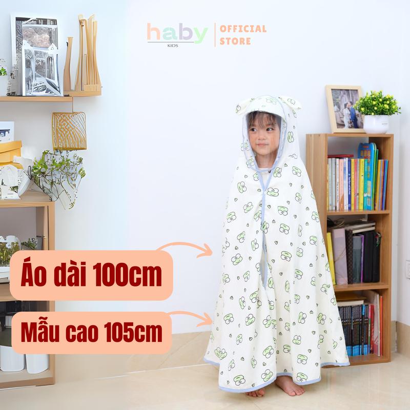   ÁO DÀI 100CM  Áo choàng kèm tấm chắn chống nắng chắn gió cho bé HABY KIDS chất liệu đũi gân 