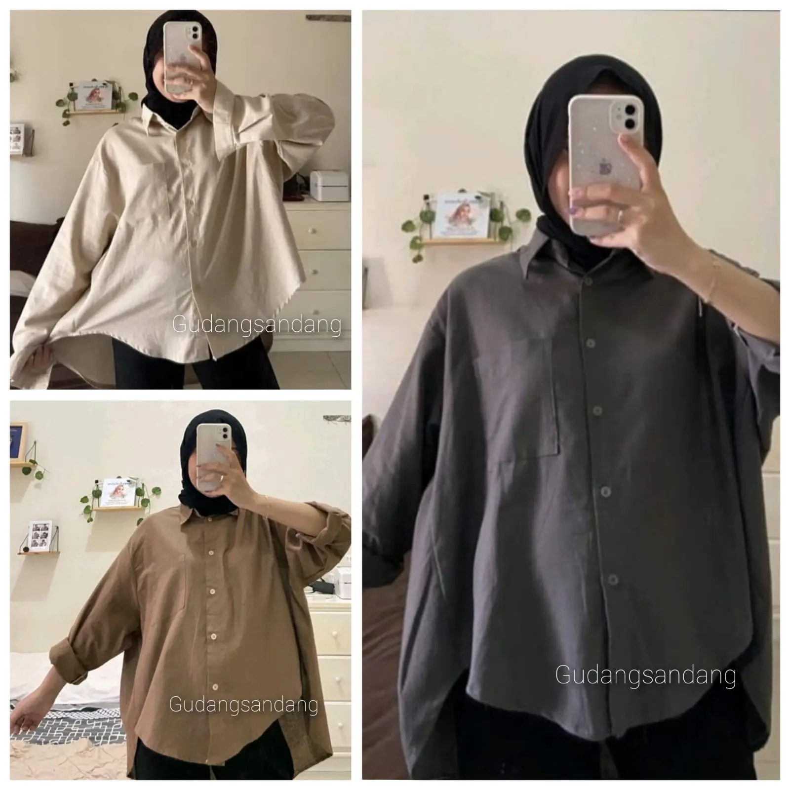 Kemeja Linen Oversize LD 130 cm Kancing Katun Kerah Kerja Panjang
