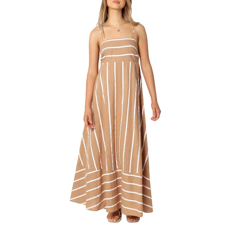 TikTok Shop Women Summer Going Out Maxi Long Dress Sleeveless Spaghetti Strap Striped Print Sundress Swing Dresses