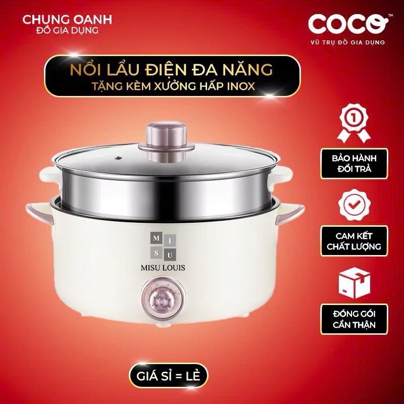Nồi Cao Cấp Nồi điện đa năng cao cấp Mi.Su louis dung tích 4L đường kính 28cm Tặng kèm xửng hấp inox chiên xào hấp rán luộc,... Nồi Lẩu Nồi Lẩu Điện Nấu Ăn