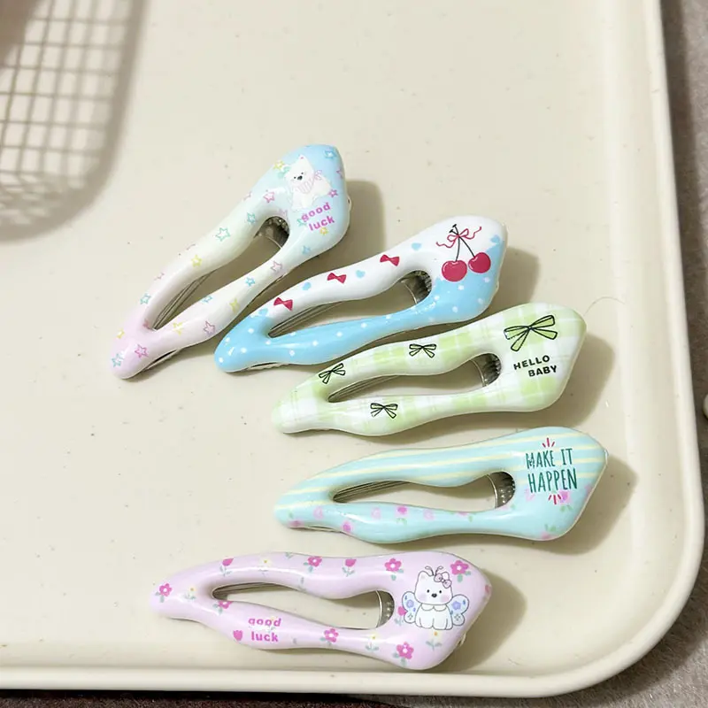 2Pcs new fresh water drop edge clip hairpin cartoon cute sweet girl hair bangs edge clip hair accessories floral