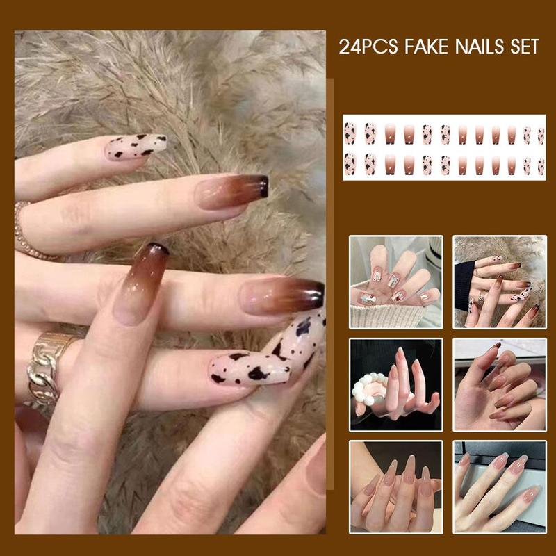 Product Introduction of 24Pcs Fake Nails Set Light Luxury Flashing False Nails French Wearable Nails Removable False Nails 41