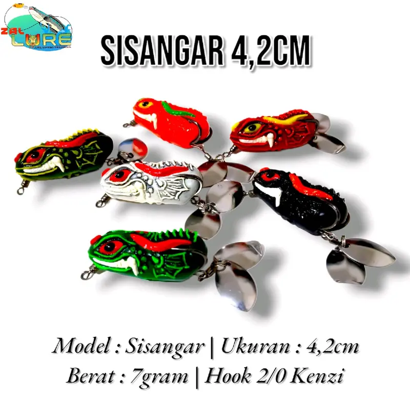 SOFT FROG SISANGAR LURE 3D DOUBLE BLADE  UKURAN 4,2CM  BERAT 7GRM HOOK KENZI 2/0 ATION LEBIH BERISIK UMPAN KESTING 0