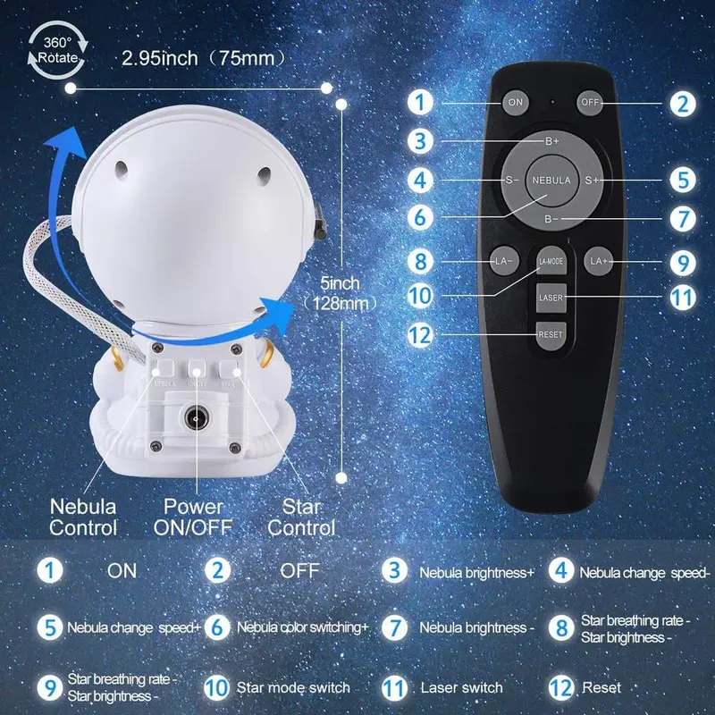 Astronaut Design Star Projector & USB Powered Wave Pattern Cube Night Light, Astronaut Space Projector & RGB 16 Color Changing Table Lamp for Bedroom Decor 5