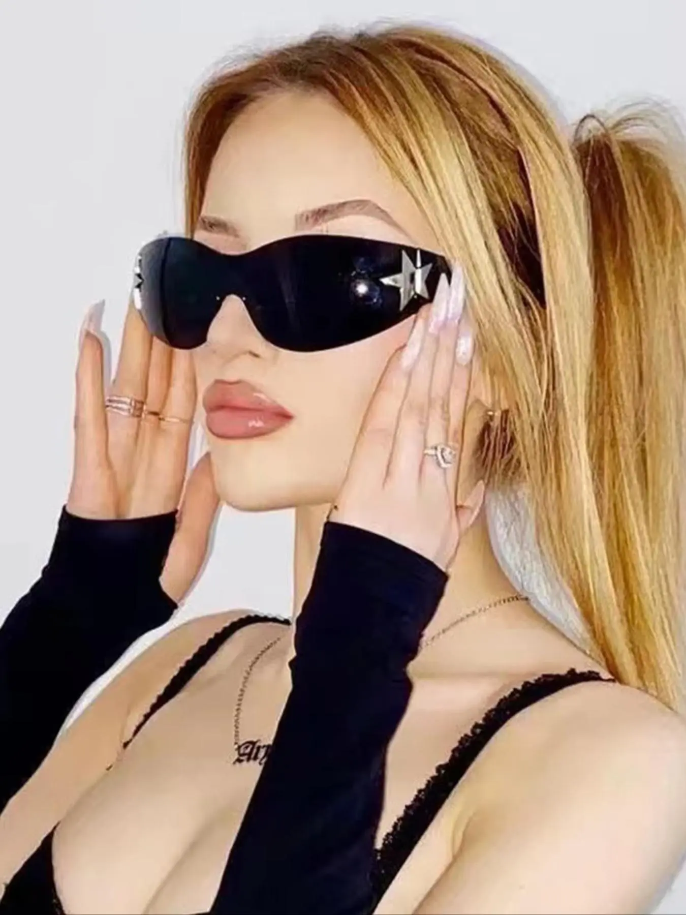 1 Pair Y2K Style Trendy Rimless Five-pointed Star Pattern Sunglasses, Summer Outdoor Glasses, Fashion Eyewear Accessories for Travel & Outdoor Use