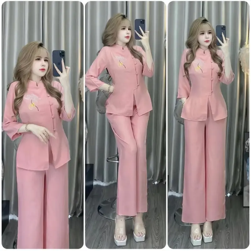 Set quần áo thiền vải đũi chất mát thêu hoa sen an nổi cao cấp Set bộ đi chùa Thương Hiệu Tín Như Chính Hãng (tặng chuỗi vòng tay đá hoặc gỗ) có bigsize 78kg 7