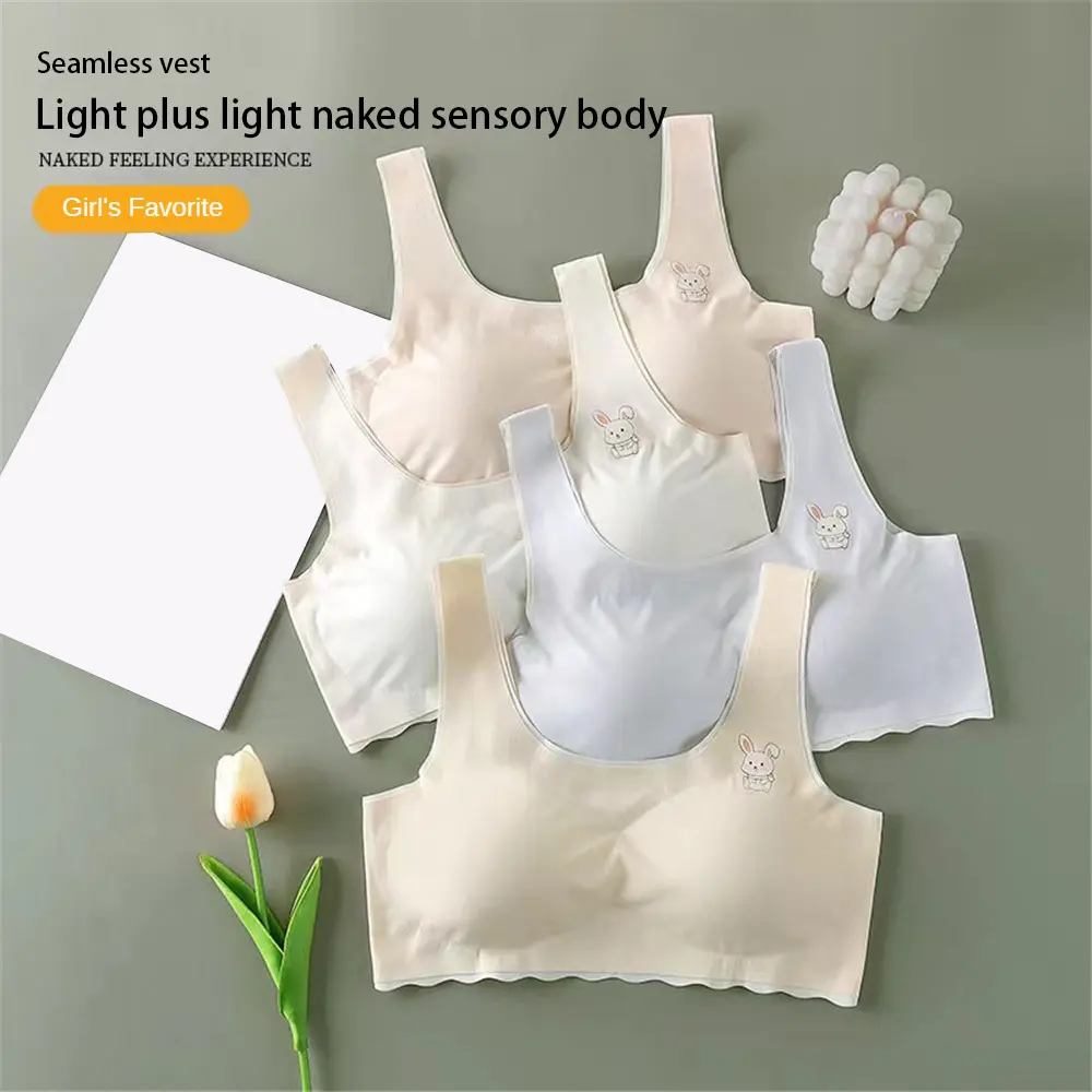 Đồ Lót Lụa Lạnh Dành Cho Bé Gái Tuổi Dậy Thì, Thoáng Khí Và Thoải Mái, Không đường May, Chống Chảy Xệ, Ôm Sát, Không Trơn Trượt, Độ Đàn Hồi Cao, Thiết Kế Liền Mạch, Thích Hợp Cho Thể Thao, Áo Ngực