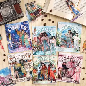 Pack Sticker Waterproof GIRL AND SCENERY PVC PET Journal Stickers Scrapbook DIY