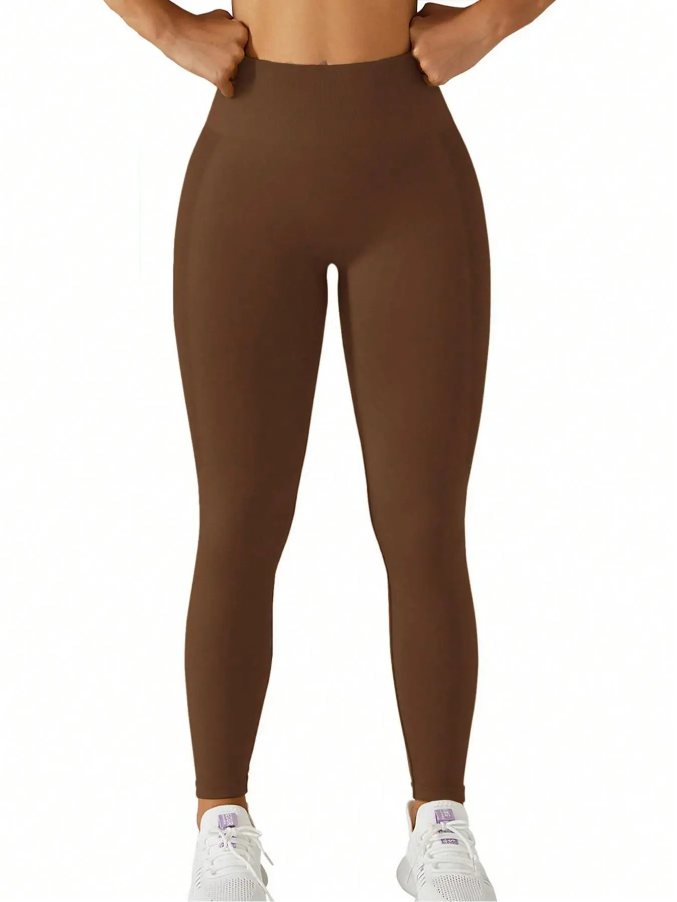 Women's Solid Ruched High Waist Sports Leggings, Quick Drying Breathable Comfortable Ribbed Tight Skinny Pants, Gym Clothes, Ladies Sportswear for Indoor Outdoor Wear