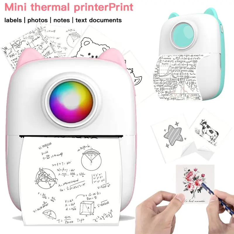 Portable Mini Printer, USB Rechargeable Photo Printer with 3 Rolls Print Paper, for Printing Photos, Notes, Receipts, List, DIY Plans, Memos 5