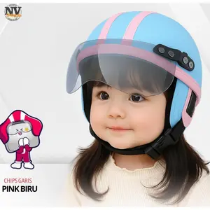 JoyKidz Helm Anak Retro Chips Polos Garis Cream Coklat Untuk Usia 1-5 Tahun Bahan Kulit Sintetis Busa Lembut Nyaman Free Kaca SNI - Motorcycle