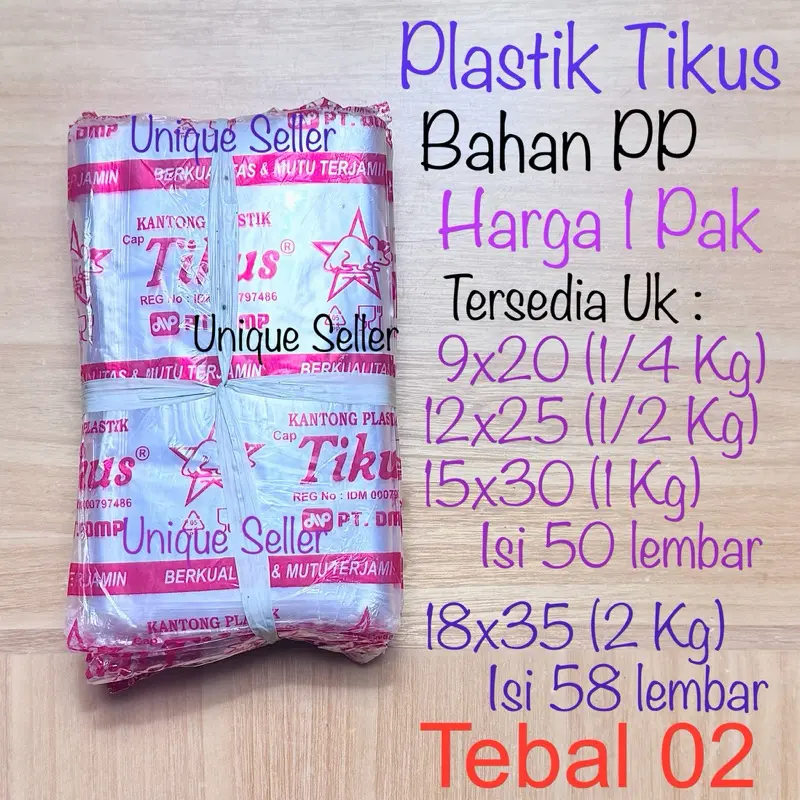 [1pak] Plastik PP Merah Tikus 1/4kg 1/2kg 1kg 2kg / Kantong Plastik PP Merah Tikus 9x20 12x25 14x33 18x35 20x35 / Kantong Plastik PP Merah Tikus uk 1/4  1/2 1 2 kg / Plastik Bakso Kuah Soto Laundry Uk 9x20 12x25 14x33 18x35 20x35