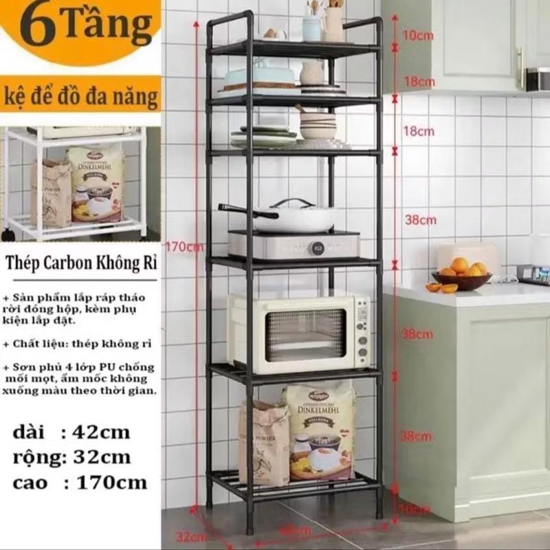 ( không có 4 chân 3cm ở dưới )  Kệ Để Đồ Đa Năng - Kệ Nhà Bếp, Kệ Phòng Khách, Phòng Ngủ 6 Tầng Khung Thép Cacbon Lắp Ghép Kitchen 5