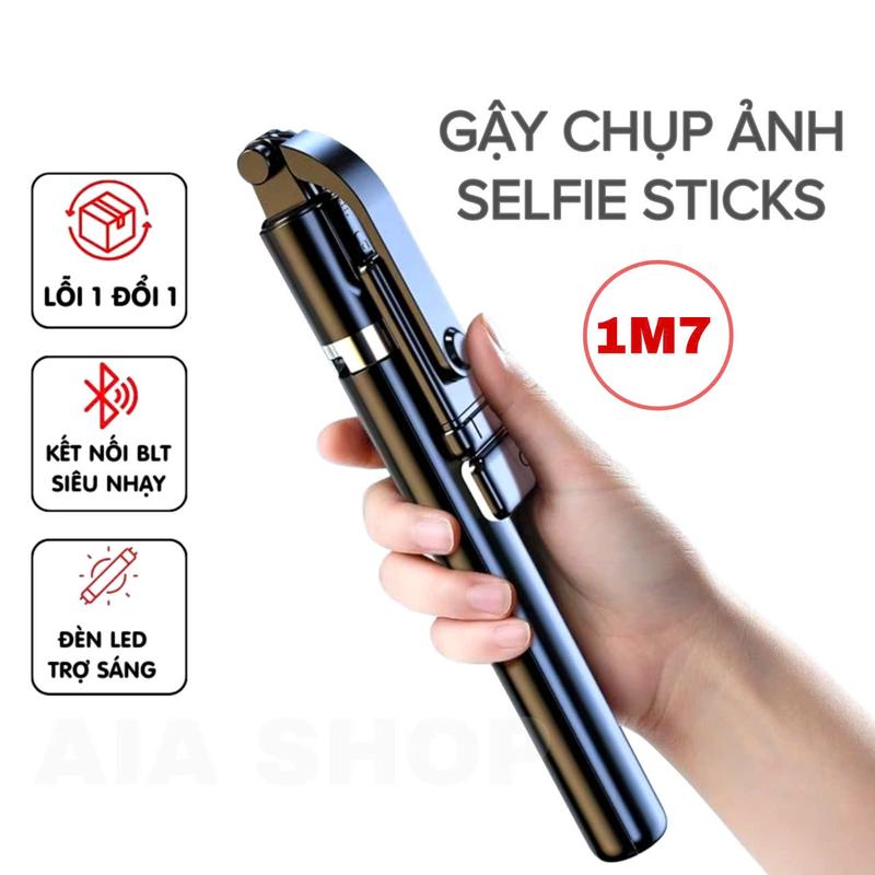 Gậy chụp ảnh AIA R1S-L 3 chân cao 170cm selfie stick phụ kiện kèm nút điều khiển chụp ảnh bluetooth - Khách tùy chọn loại có đèn LED trợ sáng và không đèn khi mua kèm