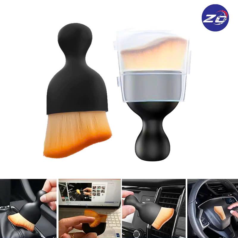 Chổi quét mini đầu cong sợi lông mềm dùng vệ sinh bụi bẩn nội thất ô tô, bảng điều khiển, cửa thoát khí, có nắp bảo vệ 1