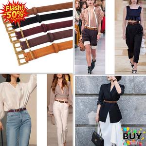 เข็มขัดหนังนิ่มสำหรับผู้หญิง หัวเข็มขัดสี่เหลี่ยม เข็มขัดคาดเอวสำหรับกางเกงยีนส์ กว้าง 3.3 ซม. ทนทาน ทันสมัย มีสีน้ำตาล สีดำ และสีแดง ขายในราคาลด 50%
