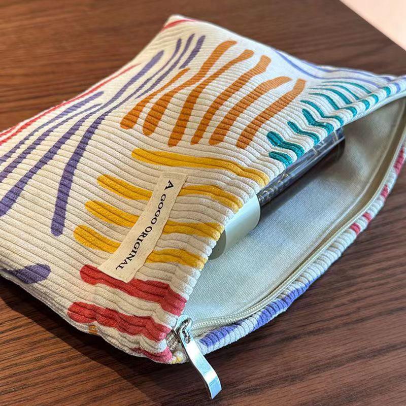 Product Introduction of Korduroi cosmetic bag with colorful stripes, portable travel toiletry bag, skin care, various items, aesthetic makeup storage bag 18