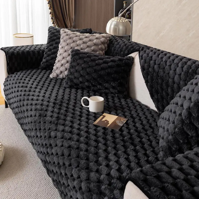 Solid Color Plush Sofa Cushion, 1 Count Modern Simple Sofa Cover, Non-slip Sofa Protector, Home Decoration Protector, Machine Washable Sofa Cover
