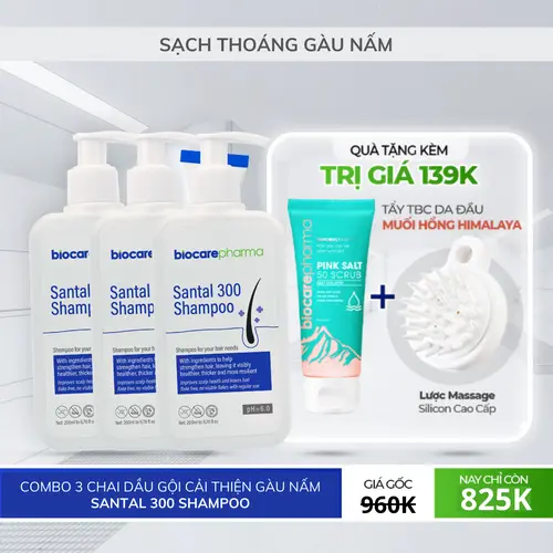Dầu gội dược liệu gàu, nấm BiocarePharma [combo 3 chai:  tặng tẩy tế bào muối hồng 50 gr + 1 lược gội đầu ]