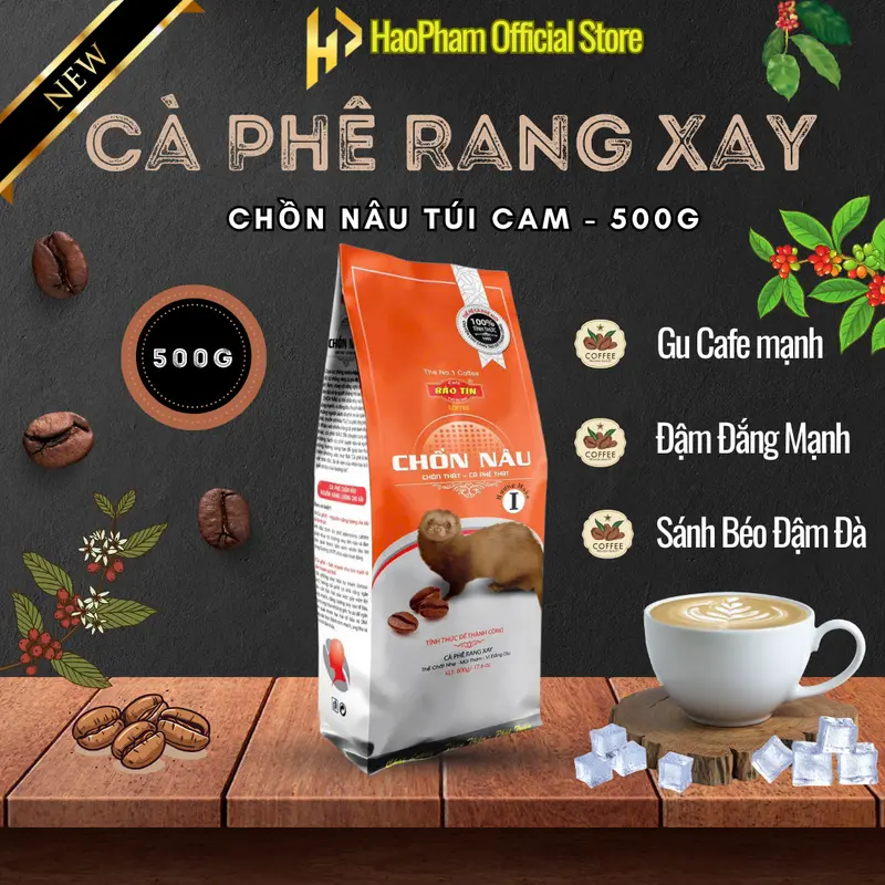 Cà Phê Đen Chồn Nâu Bảo Tín 500g (Túi Cam), Hương Moka Đặc Trưng, Gu Cafe Đậm Đặc Coffee Socola 1