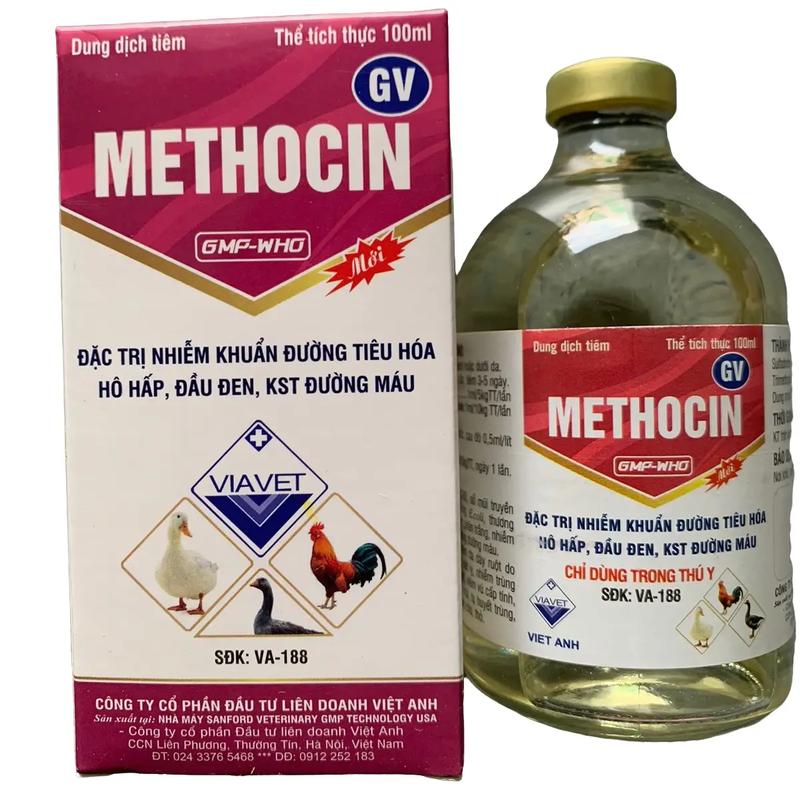 METHOCIN 100ml trị nhiễm trùng đường tiêu hoá đường ruột hô hấp kst đường máu thuốc bổ trợ gia cầm