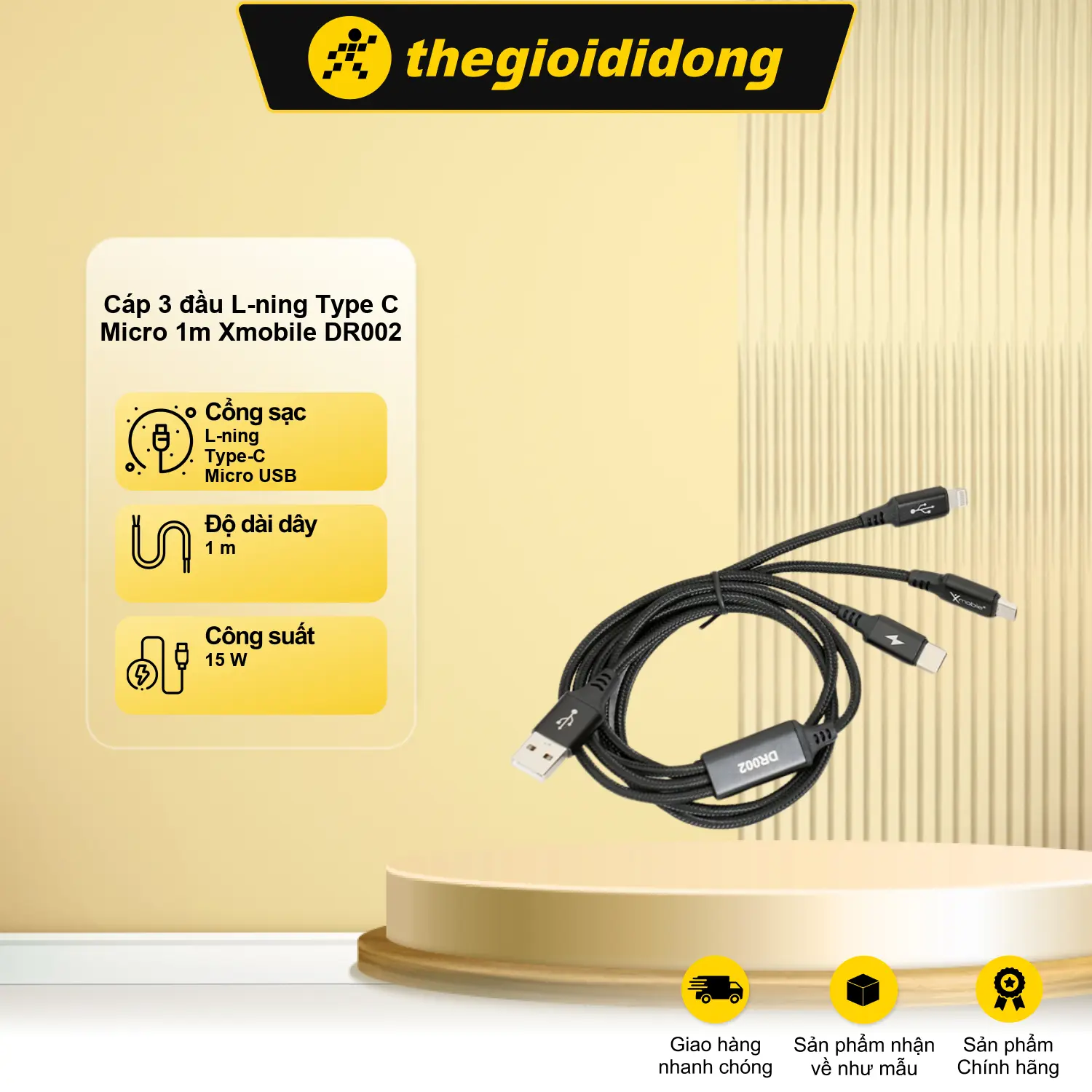 Cáp 3 đầu Lightnning Type C Micro 1m Xmobile DR002