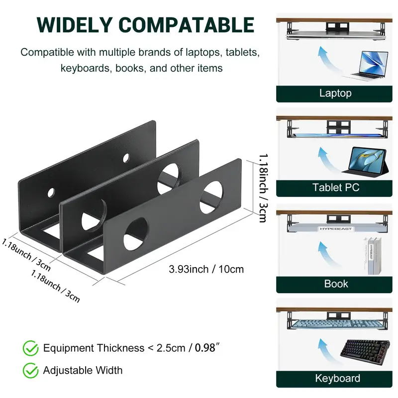 Under Desk Double Layer Laptop Stand, 1 Box Laptop Storage Rack with Screws, Desk Storage Rack for Laptop & Keyboard, Home Organizer 1