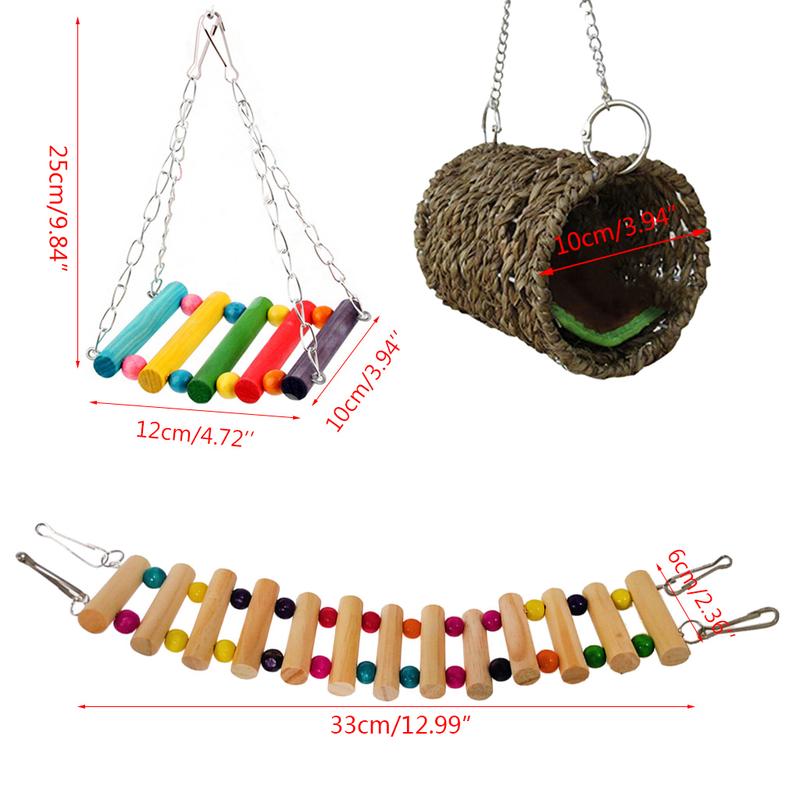 Product Introduction of Bird House Wood Ladder Swing Hanging Toys for Hamster Squirrel Guinea Pig 0