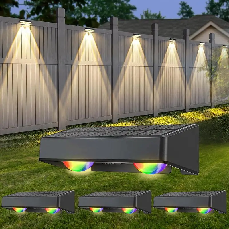 Solar Powered Fence Light, Outdoor IP65 Waterproof LED Light, Permanent Outdoor Lights RGB Garden Decorative Light with Accessories for Outside Wall, Deck, Patio, Yard