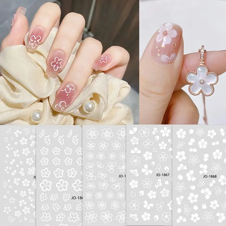JO BUNGA PUTIH Stiker Kuku Nail Art anak Dewasa motif Bunga Putih Daisy Kelopak Bunga 0