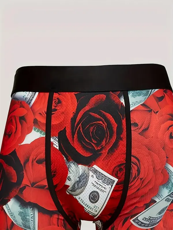 Men's Colorblock Floral Print Boxer Brief, Slim Casual Comfy Underwear For Daily Wear, Men's Underwear For All Seasons 4