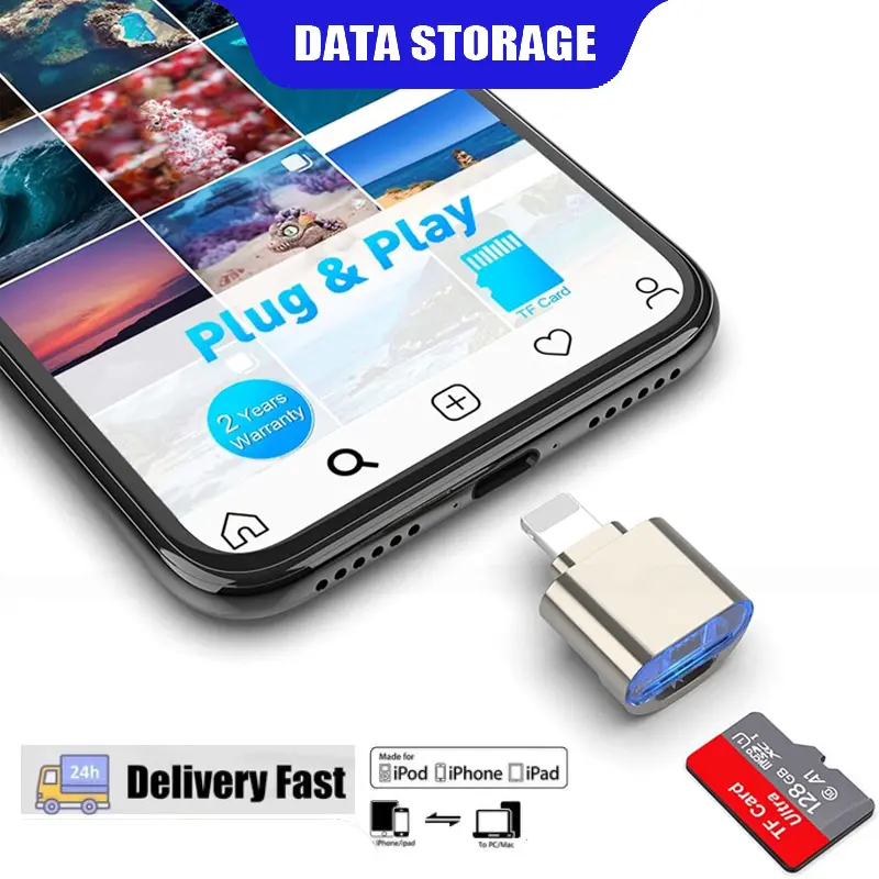 TF Card Reader for iPhone iPad, MicroSD Card Adapter Lightning MS Memory Cards Camera Reader Compatible with iPhone 14/3/12/11 / X / 8 Plus / 8/7 Plus / 7 / 6s Plus/6s/ iPad Mini/Air 0