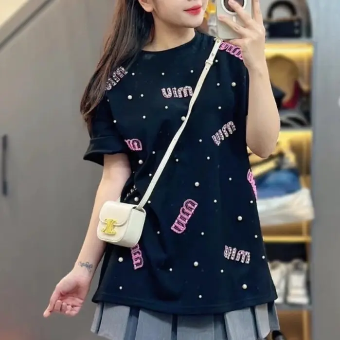 ￼Áo Thun Đính  Ngọc Đá  ,Chất Cotton Co Giãn, Thoáng Mát Nữ Women Top 3