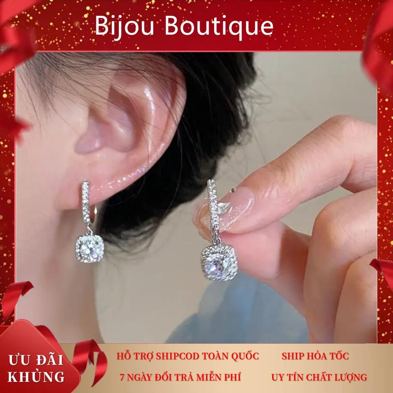Bông tai nữ cao cấp mois vuông khuyên tròn fullmoi Hoa tai moi vuông tặng kèm hộp fullbox Women 0