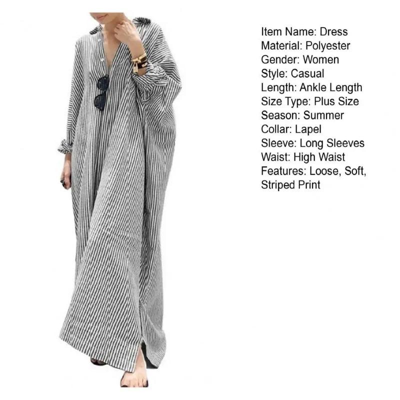 Product Introduction of New Elegant Striped Cardigan Loose Dress Womens Lapel Long Sleeve Long Shirt Dress Ladies Stripe Print Button Up Cardigan Dress 11
