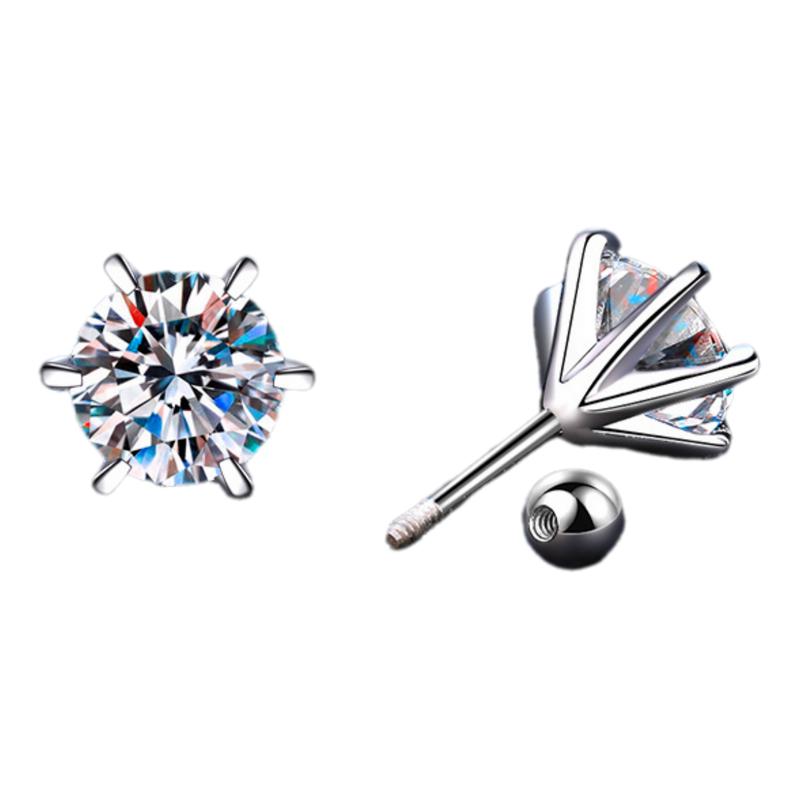 E082 Simple Six-Claw (Tiger Claws) Screw + Earplug Moissanite: Tiger Claws Tiya, Six-Claw Rhyme Match, Screw with Wind, fashion Jewelry Accessories with Multiple Styles# Screw Stable Rhyme moissanite diamond  ring diamond   ဆွဲကြိုး925 fine  silver  925 5
