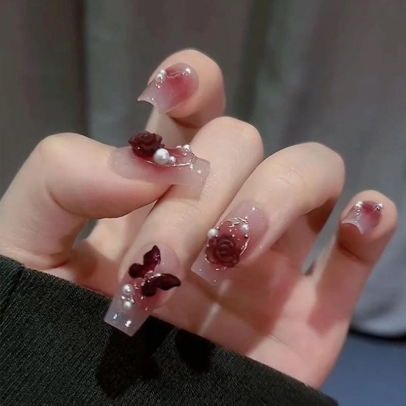 Product Introduction of Red Book Popular Wearing Nail Medium and Long Milk White French 9K Glass Diamond Nail Art Finished Nail Sticker Nail Art Hot Selling Multi-choice Nail Art nail  sticker 9