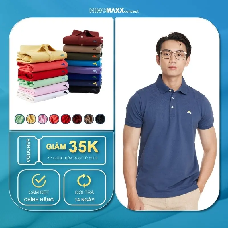 NINOMAXX ÁO POLO NAM TRAVEL FIT LOGO CÁ HEO CO GIÃN TỐT NHIỀU MÀU Menswear Cotton 2201003