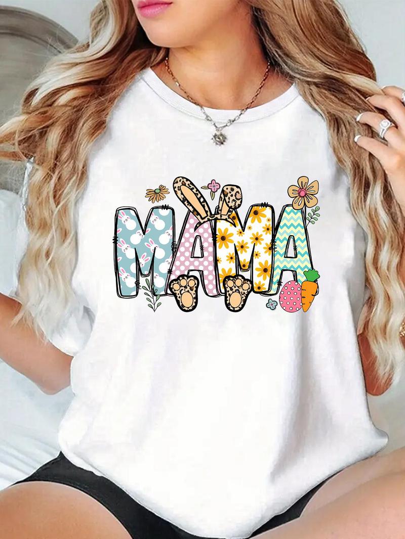 Product Introduction of Women's Letter Print Round Neck Tee, Fashion Casual Crew Neck T-shirt for Daily Holiday Vacation Outdoor Wear, Ladies Clothes for Summer 5