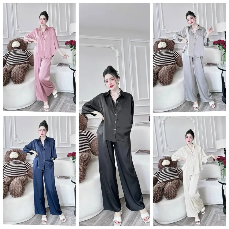 Set Sơ Mi Lụa Latin Tay Lỡ Quần Dài Có Túi (Freesize40-70kg) Women Nữ Áo 2