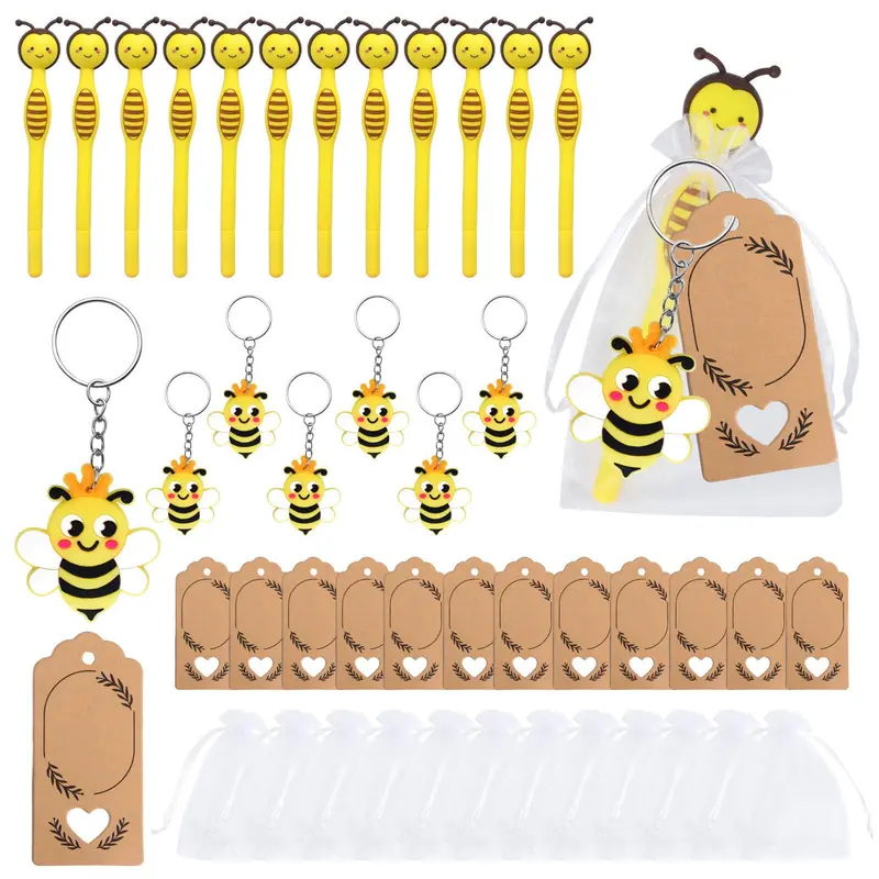 Bee Design Pen Set, 1 Set Including 12pcs Pen & 12pcs Gift Bag & 12pcs Card & 12pcs Pendant, Party Favors for Birthday Graduation 0