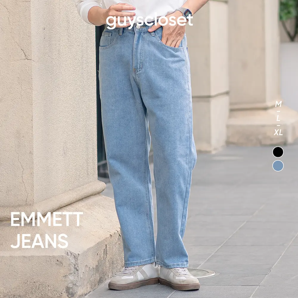 Quần Bò Nam Emmett Jeans GUY's Closet - Chất Liệu Denim, Thoải Mái - Dáng Suông Tôn dáng - Xanh, Đen
