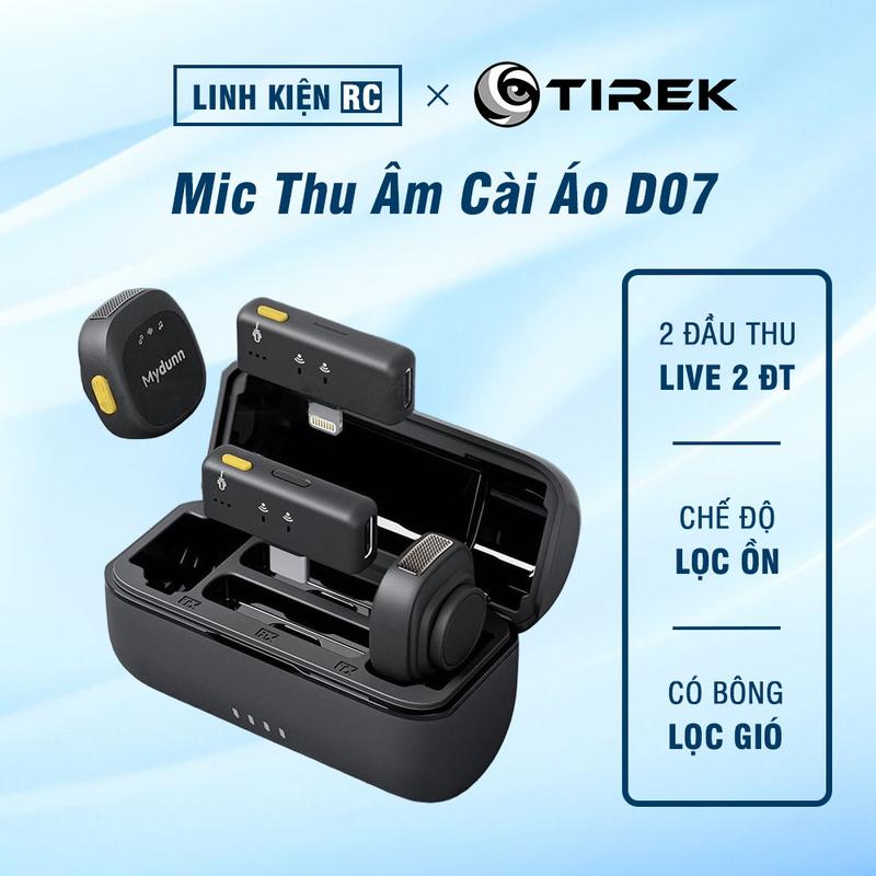 Mic Thu Âm Không Dây Cho Điện Thoại Tirek D07 - Bộ 2 Mic, 2 Đầu Thu- Micro Ghi Âm Cài Áo, Quay Video, Làm Vlog ,Livestream Tiktok Chuyên Nghiệp