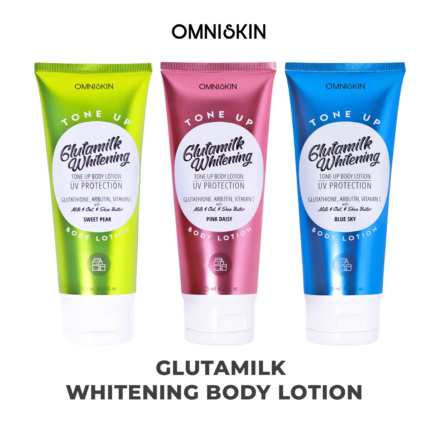 Glutamilk Whitening Tone Up Body Lotion 125 ml - All Varian - Pink Daisy - Blue Sky - Sweet Pear Acid [ instan whitening, Mencerahkan, Melembutkan]