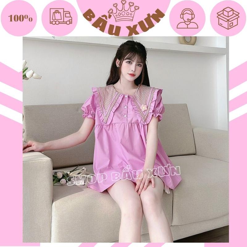BẦU XƯN M229 ÁO BẦU BABYDOLL TIỂU THƯ XINH XẮN- ÁO RẺ CHO MẸ BẦU THIẾT KẾ CỔ BÈO HOA NỔI