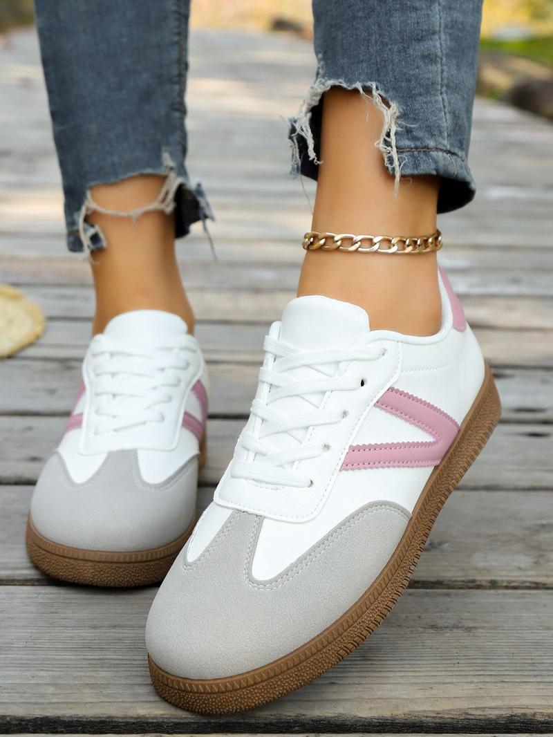 Product Introduction of Women's Fashionable Plain Color Lace Up Sneakers, Casual Comfortable Breathable Sports Running Shoes, All-match Basic Shoes for Daily Wear 8